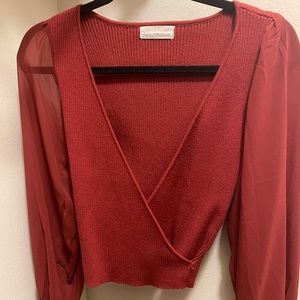 UO mesh sleeve wrap sweater